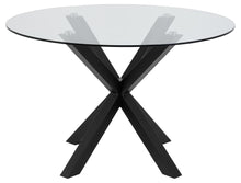 Load image into Gallery viewer, Heaven Round Dining Table Glass Large Solid Designer Black Metal Base 119cm