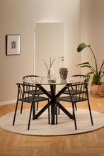 Load image into Gallery viewer, Heaven Round Dining Table Glass Large Solid Designer Black Metal Base 119cm