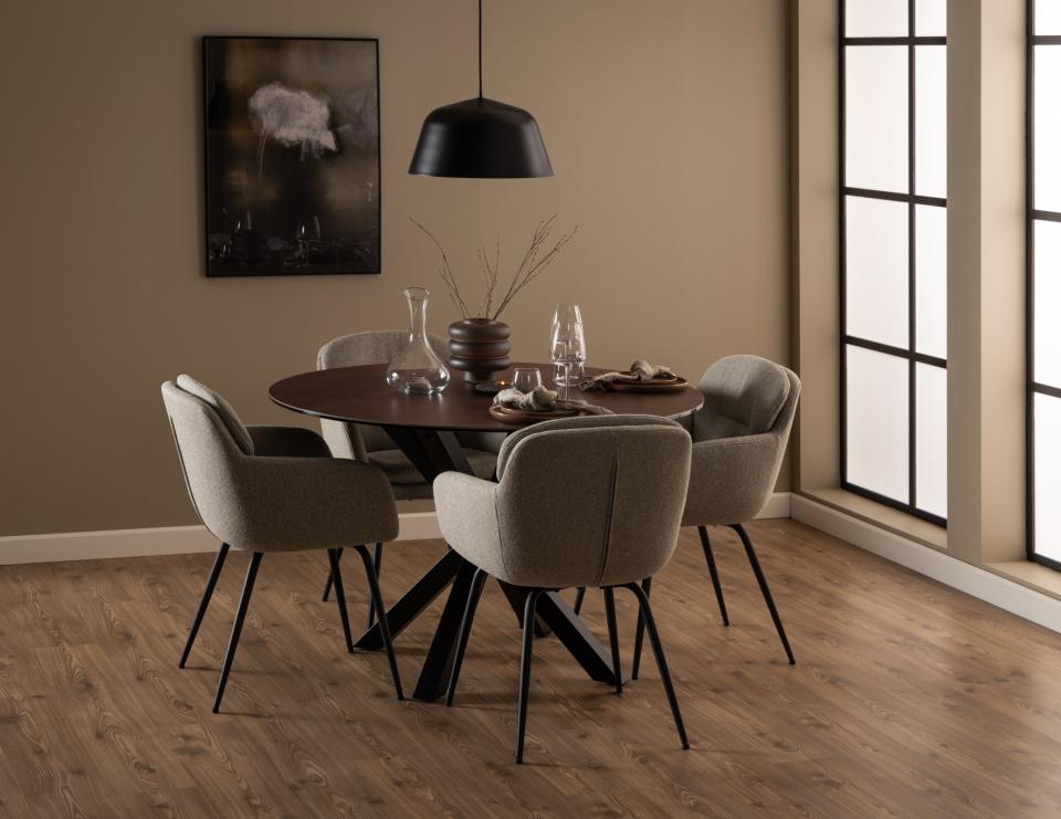 Heaven Round Dining Table 119cm Brown With Solid Black Metal Base