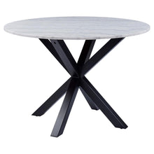 Load image into Gallery viewer, Heaven Round Lavish Marble Dining Table 110cm White Top With Solid Powder Coated Black Metal Base