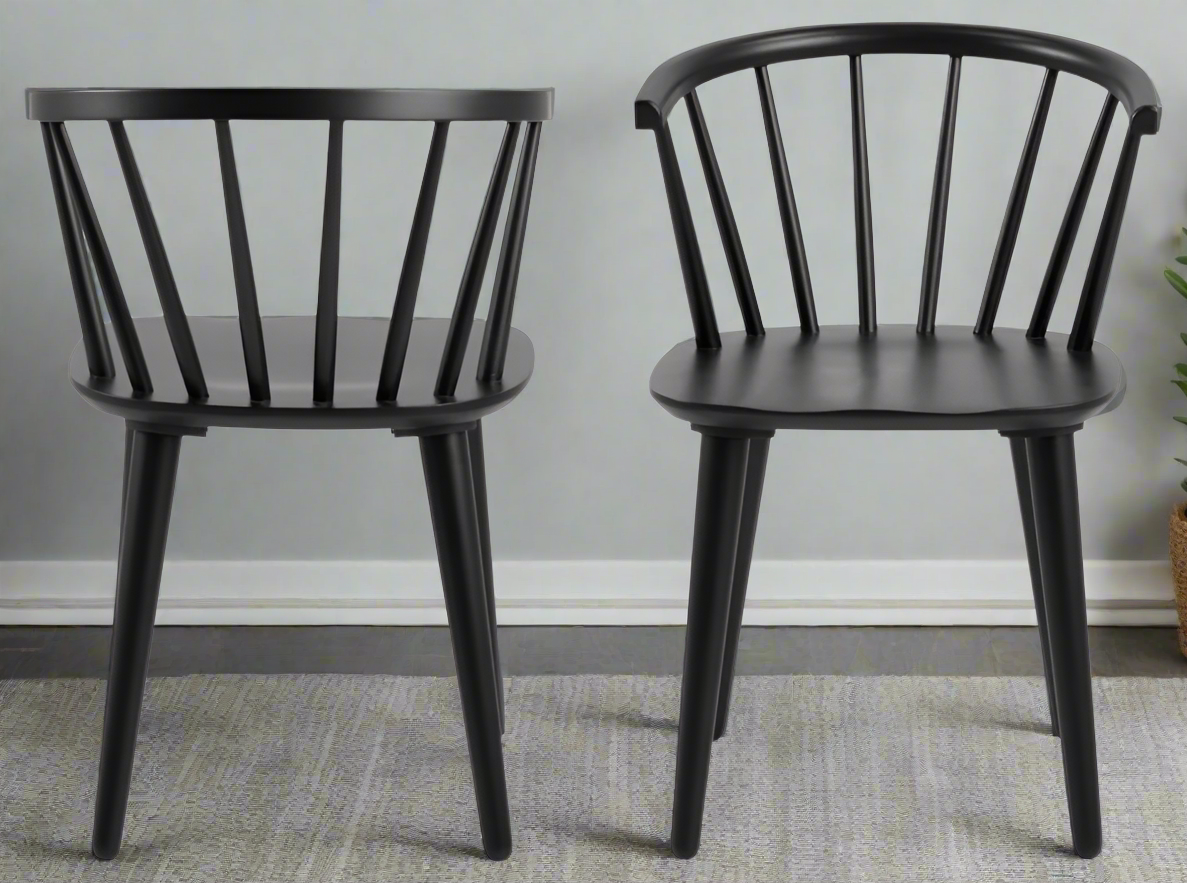 Ida Stylish Black Dining Chair, Set Of 2 Curved Spoked Designer Chairs