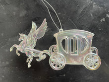 Load image into Gallery viewer, Iridescent Shimmer Pegasus and Carriage Hanging Christmas Decoration Magical Fairy Tale Themed Xmas Tree Pendant