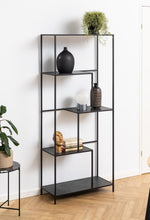 Load image into Gallery viewer, Infinity Tall Bookcase Shelving Unit In Black With 4 Shelves 72x32x170 cm