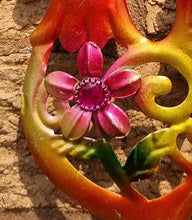 Load image into Gallery viewer, Welcome Garden Sign, Cockerel Rooster Bright Colour and Sparkle Detail Hanging Chicken Sign