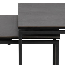 Load image into Gallery viewer, Two dark gray tables with black metal legs on a white background