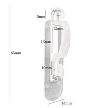 Load image into Gallery viewer, A clear plastic hook-and-loop fastener shown with overlaid dimension labels and measurement lines on a white background.