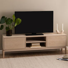 Load image into Gallery viewer, Linley TV Media Unit In White Oak With Lamella Front 140x40x50cm