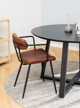Load image into Gallery viewer, Malika Round Black Oak Dining Table With A Cross Wooden Base 120cm