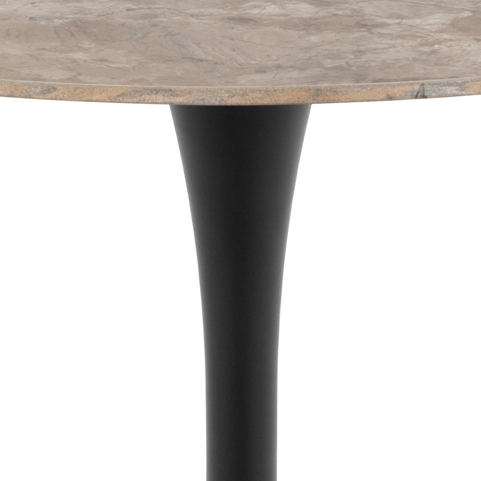Malta Round Brown Ceramic Designer Dining Table Black Metal Base Marble Look 90x75cm