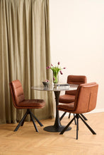 Load image into Gallery viewer, Malta Round Grey Ceramic Designer Dining Table Black Metal Base Marble Look 90x75cm