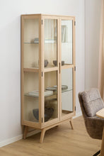 Load image into Gallery viewer, Marte Tall Glass Display Storage Cabinet In White Oak, 2 Glass Doors 3 Shelves 192x40x94cm