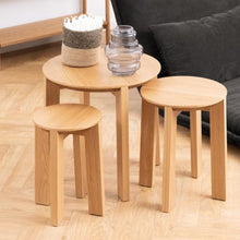 Load image into Gallery viewer, Maxime Trio Nest Of Tables In Oak Round 3pc 50cm