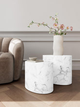 Load image into Gallery viewer, Mice Coffee Side Table Set In White Marble Versatile Space Saving 2pcs 33x48x40