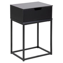 Load image into Gallery viewer, Black side table with a drawer on a white background