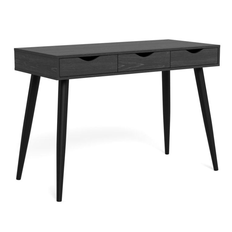 Neptun Bureau Modern Office Desk In Black Melamine Ash With Metal Legs 110x50 cm