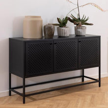 Load image into Gallery viewer, Newcastle Black Metal Buffet Sideboard Cabinet With 3 Doors 2 Shelves 125x40x75cm