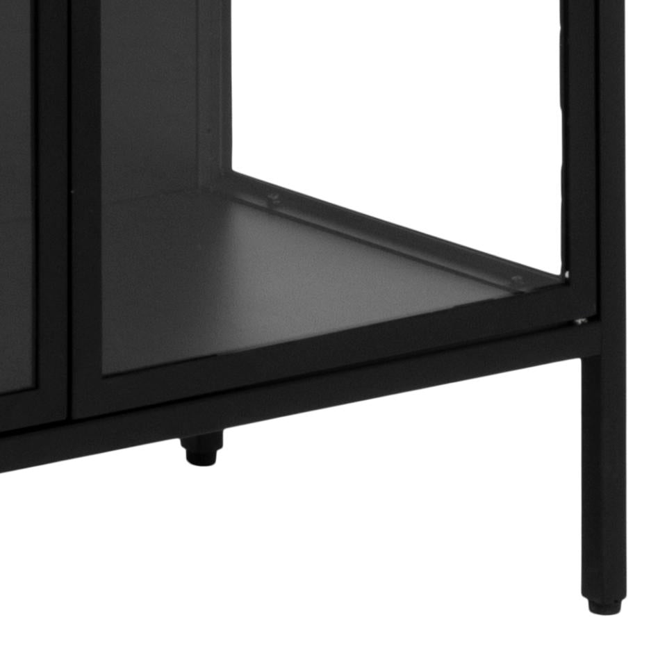 Newcastle Black Display Cabinet 2 Glass Doors 4 Metal Shelves 180x40x80cm
