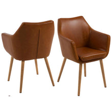 Load image into Gallery viewer, Nora Carver Seat Dining Chair In Brandy PU Leather With Oak Oiled Legs And Arm Rests
