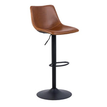 Load image into Gallery viewer, Oregon Vintage Brown Leather Bar Stools, Single Barstool With Round Metal Base And Footrest