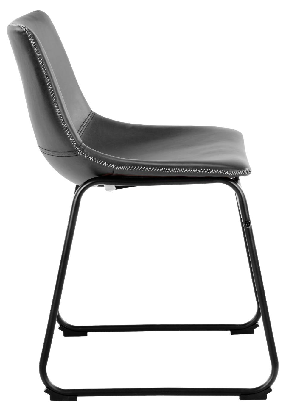 Oregon Black Vintage Leather Dining Chairs, Set Of 2 With Metal Base
