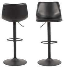 Load image into Gallery viewer, Oregon Vintage Black Leather Bar Stools, Set Of 2 With Round Metal Base And Footrest