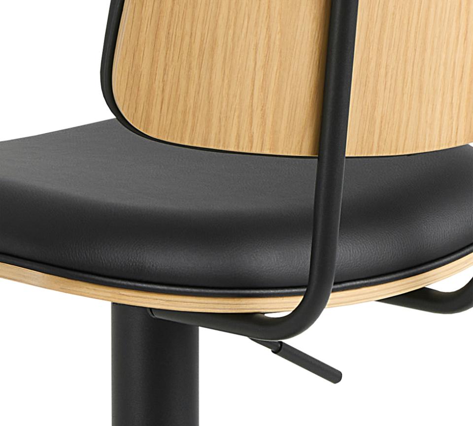 Owen Black Leather Bar Stool With Steel base, Footrest, Height Adjustment And Swivel Single Barstool