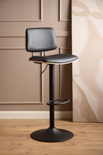 Load image into Gallery viewer, Owen Black Leather Bar Stool With Steel base, Footrest, Height Adjustment And Swivel Single Barstool