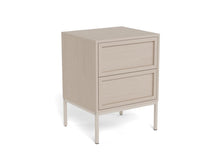 Load image into Gallery viewer, Beige nightstand with two drawers on a white background