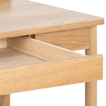 Load image into Gallery viewer, Close-up of a light oak wood table or desk drawer with the front pull handle extended outward, showing the natural wood grain and clean white background.