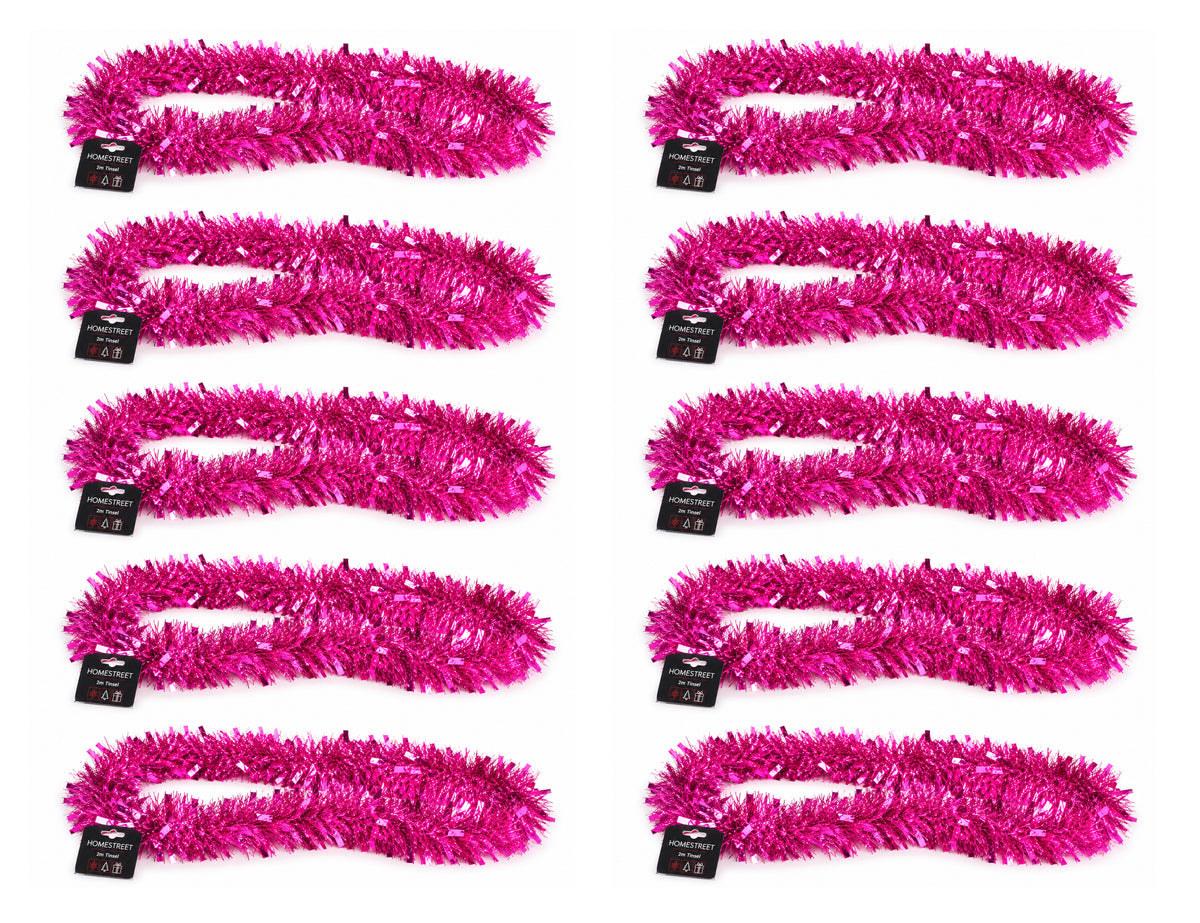 Metallic Pink Tinsel – 2 Metre Long 10cm Wide 6 Ply – Christmas Tree, Fireplace & Party Decoration – 1, 5 or 10 Pack
