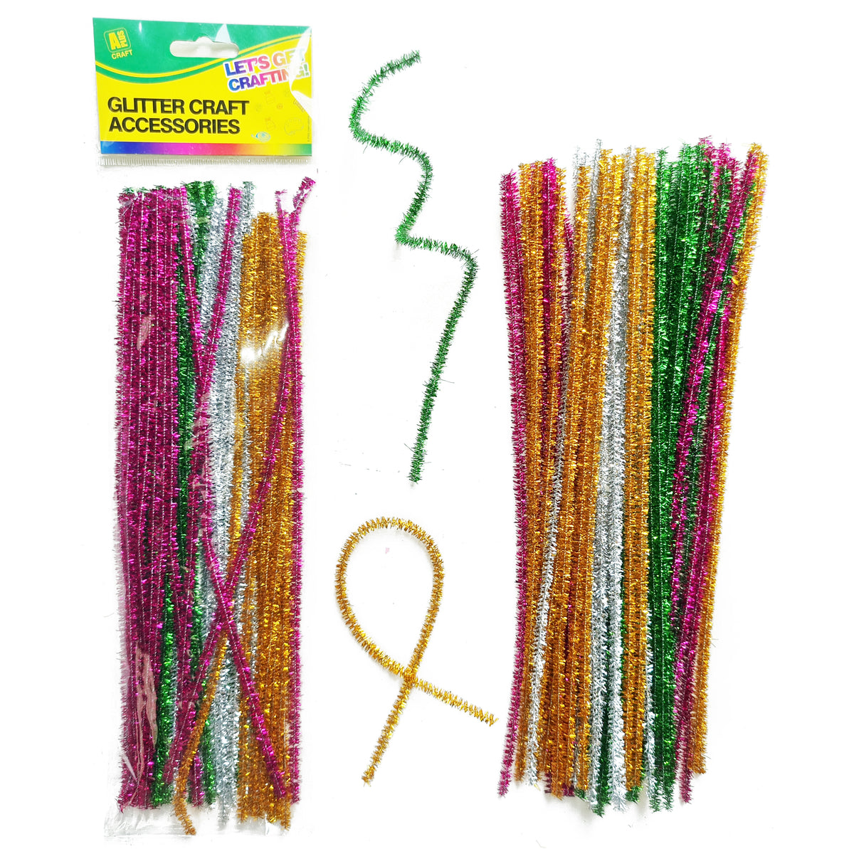 Glitter Pipe Cleaners 50 Twisted Tinsel Sticks in Assorted Colours