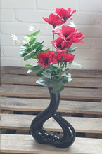 Load image into Gallery viewer, Red Wild Poppy Flowers In A Rotated Black Heart Ceramic Vase Home Decor Gift
