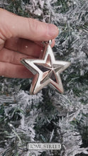 Load and play video in Gallery viewer, Pack Of 10 Star Christmas Hanging Baubles Tree Trims In Choice Of Gold, Silver, Or Red