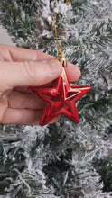 Load and play video in Gallery viewer, Pack Of 10 Star Christmas Hanging Baubles Tree Trims In Choice Of Gold, Silver, Or Red