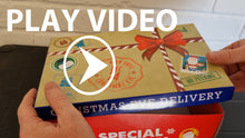 Load and play video in Gallery viewer, Christmas Eve Card Box With Special Delivery Message Fun Vibrant Xmas Gift Boxes