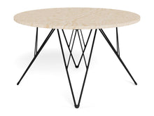 Load image into Gallery viewer, Prunus Luxury Round Coffee Table In Beige Travertine With Black Steel Legs 80cm