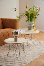 Load image into Gallery viewer, Prunus Luxury Round Coffee Table In Beige Travertine With Silver Chrome Legs 80cm