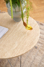 Load image into Gallery viewer, Prunus Luxury Round Coffee Table In Beige Travertine With Silver Chrome Legs 80cm