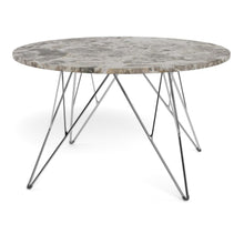 Load image into Gallery viewer, Prunus Luxury Round Coffee Table In Grey Brown Marble With Silver Chrome Legs 80cm