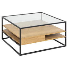 Load image into Gallery viewer, Randolf Designer Oak Glass Coffee Table With Storage Shelf 80cm
