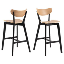 Load image into Gallery viewer, Roxby Bar Stools Set Of 2 Curved Wood Black Oak Designer Kitchen Furniture