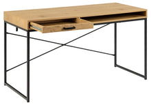 Load image into Gallery viewer, Seaford Sottile Extra Large Oak Office Desk With Drawer And Metal Base 140x58cm