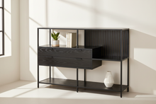 Load image into Gallery viewer, Seaford Bookcase Unit With 2 Drawers, 3 Black Shelves And Metal Frame 114x35x78 cm