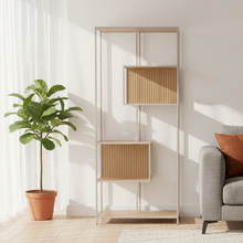 Load image into Gallery viewer, Seaford Bookcase Tall Grey Brown Shelving Unit With 5 Shelves 185x77x35xcm