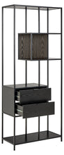 Load image into Gallery viewer, Seaford Bookcase Tall Shelving 2 Drawer Unit With 4 Shelves In Black 185x77x35cm