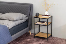 Load image into Gallery viewer, Seaford Brown Oak Bedside Table With 2 Shelves And A Steel Frame