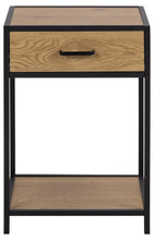 Load image into Gallery viewer, Side table with wooden top and shelf, black frame