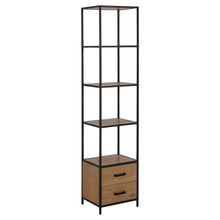 Load image into Gallery viewer, Seaford Tall Bookcase Shelving Unit With 3 Shelves 2 Drawers In Oak 42x35x185 cm