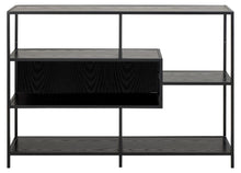 Load image into Gallery viewer, Seaford Stylish Panel Bookcase Shelf Unit In Black With Wood Shelves And Metal Frame 114x35x78 cm