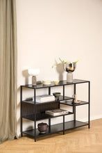 Load image into Gallery viewer, Seaford Stylish Panel Bookcase Shelf Unit In Black With Wood Shelves And Metal Frame 114x35x78 cm